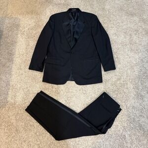 Vintage Cricketeer Suit Mens 44L Black Wool Tuxedo 2 Piece Shawl Lapel 33x27 80s